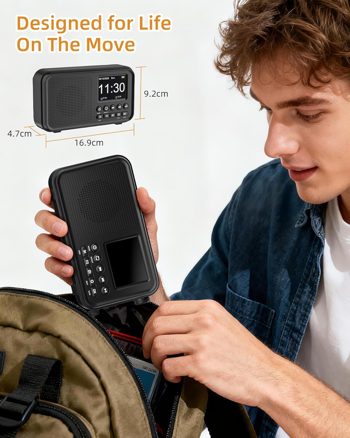 Detalle 2 de Mesqool Radio Digitale DAB&FM con Bluetooth e ricarica Type-C: 3000 mAh per tutto il giorno