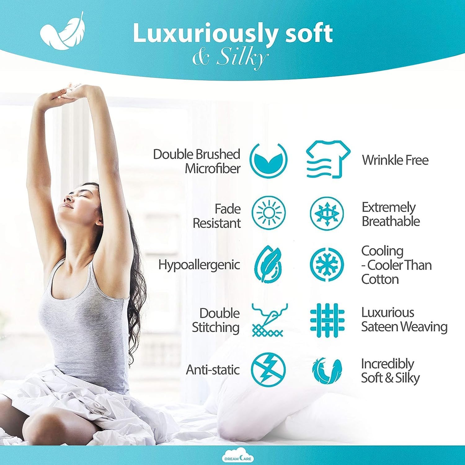 Detalle 1 de DREAMCARE King Fitted Sheet, Dark Grey Brushed Microfiber, Pocket up to 15in