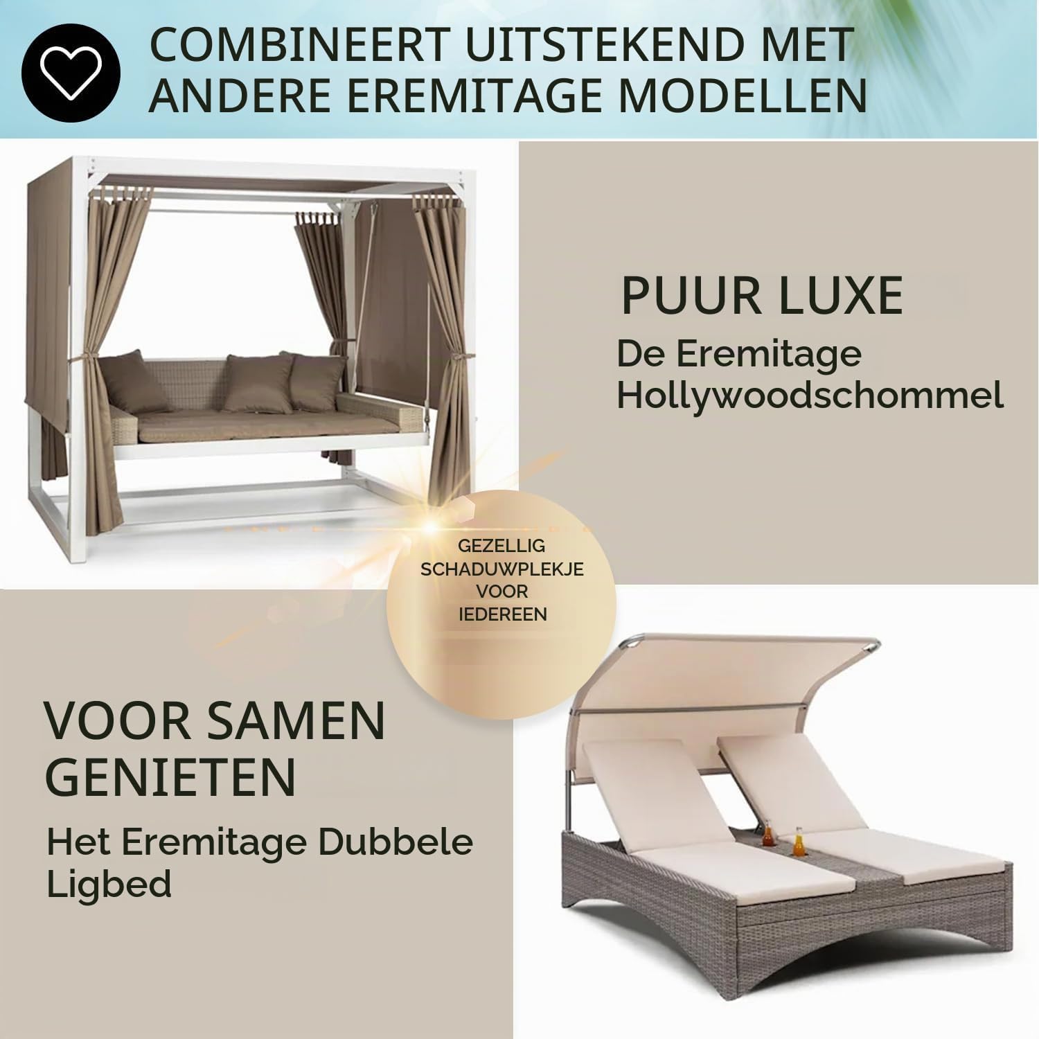 Detalle de blumfeldt Eremitage Double XL 10035430 dubbele tuinligstoel met luifel