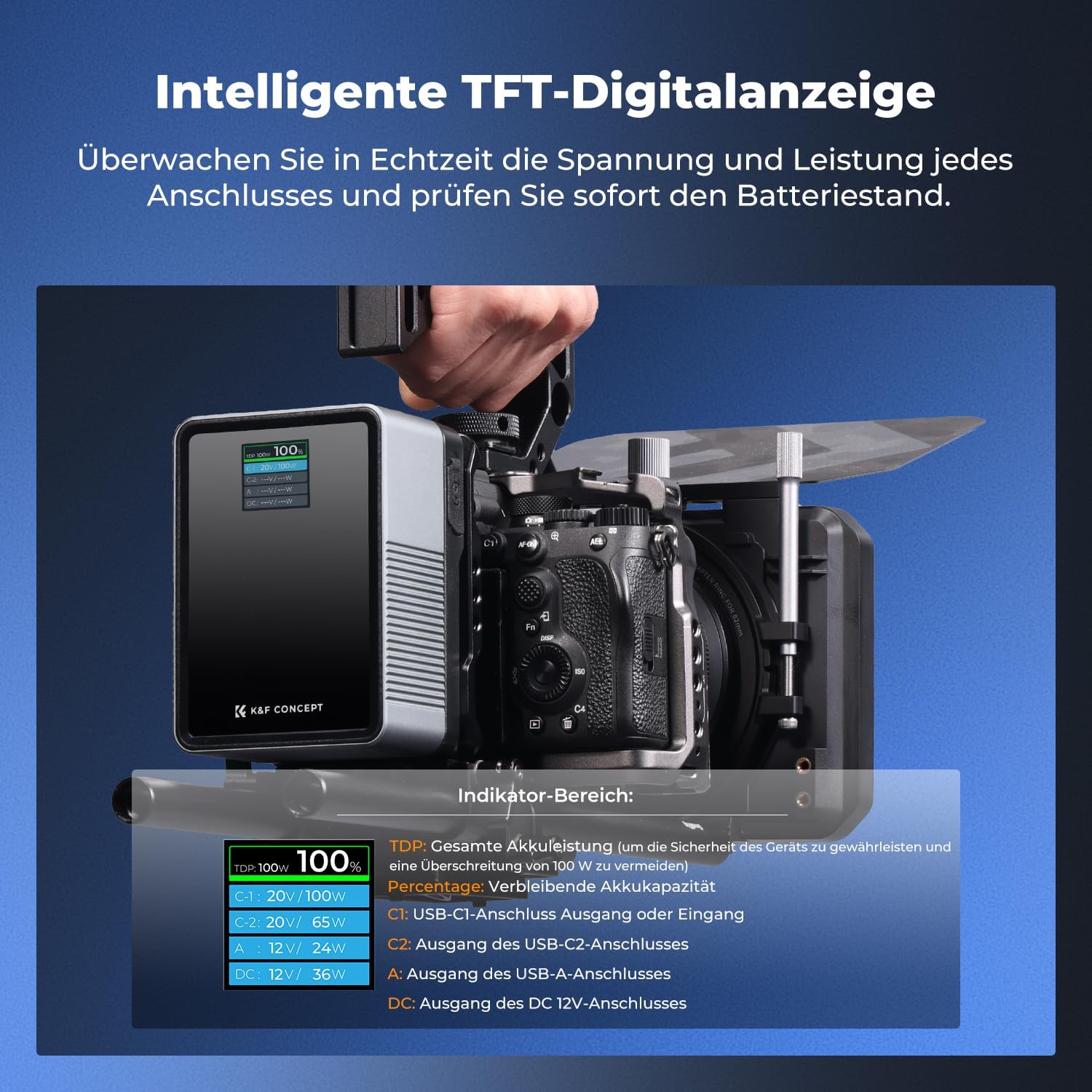 Thumbnail 4 de K&F CONCEPT V Mount Battery KF-V99 Pro – 99Wh/6700mAh inkl. PD 100W USB-C Schnellladung und Multi-Output