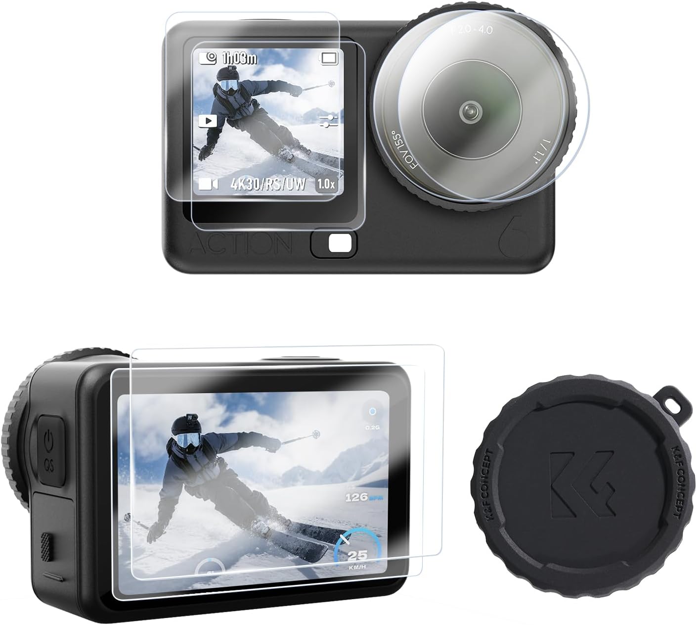 K&F CONCEPT Lot de 2 Protecteurs d'écran en verre trempé pour DJI Osmo Action 6 – 9H, transparence HD
