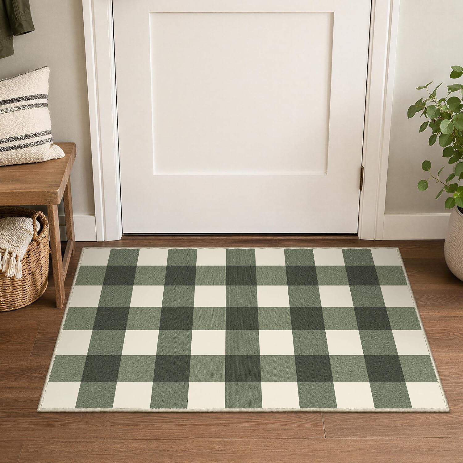 Detalle de GENIMO 2.3 x 3.6 Rug, Sage Green Washable Outdoor Buffalo Check