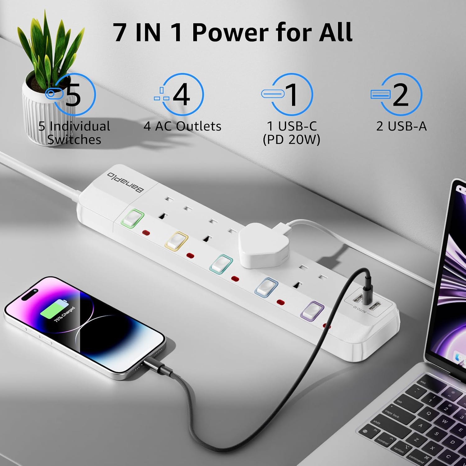 Detalle 2 de Banaplo 7-in-1 Extension Lead USB