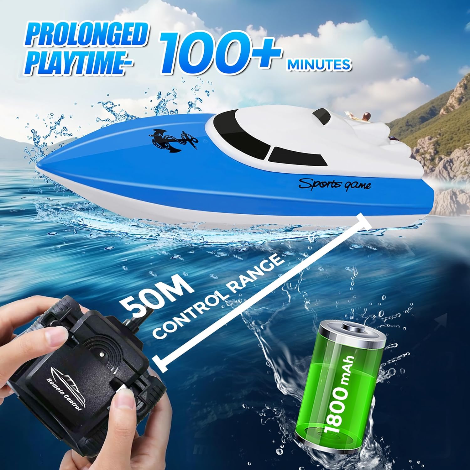 Thumbnail 1 de SZJJX RC Boat for Kids: 100+ Minutes of Play, 2.4 GHz Fast Mini Racing Boat for Lakes, Pools and Ponds