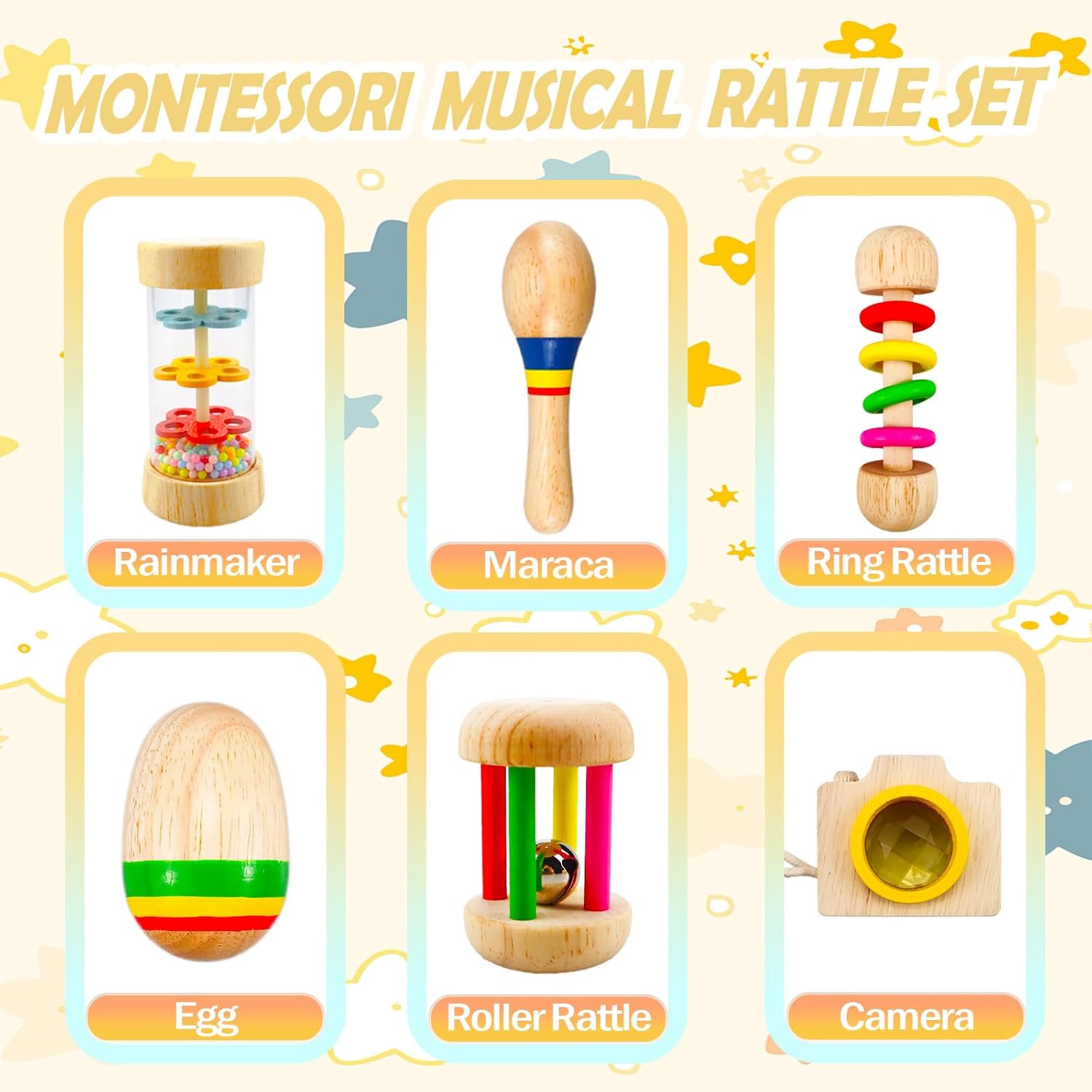Thumbnail 5 de Wooden Montessori Sensory Rattle & Maracas Toys for 6–36 Months – Gifts for 1, 2 and 3 Year Old Baby Boy or Girl