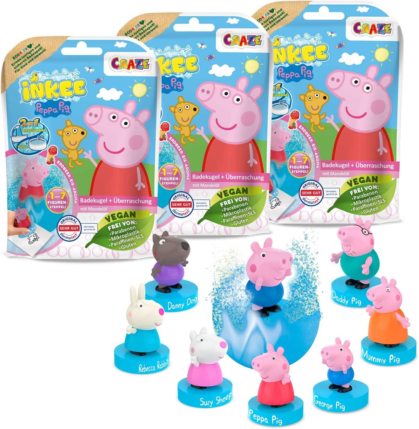 Detalle de INKEE PEPPA PIG - Pack de 3 bombes de bain parfumées avec surprise Peppa Pig