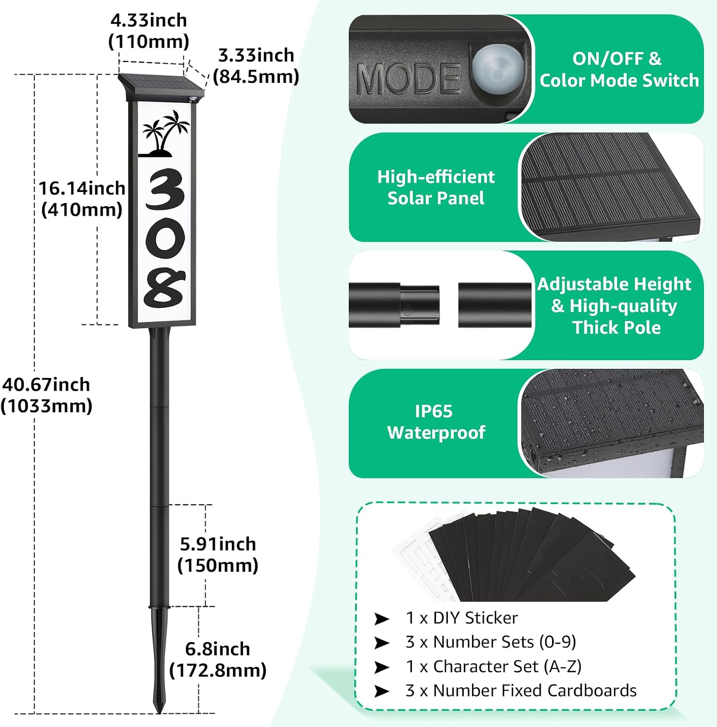 Detalle 2 de ASOMST Solar Address Sign, 3-Color LED