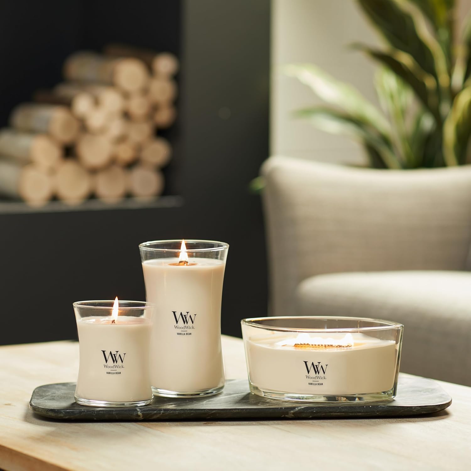 Detalle 2 de WoodWick Candela Grande Profumata Vanilla Bean con Stoppino Scoppiettante – Durata fino a 130 Ore