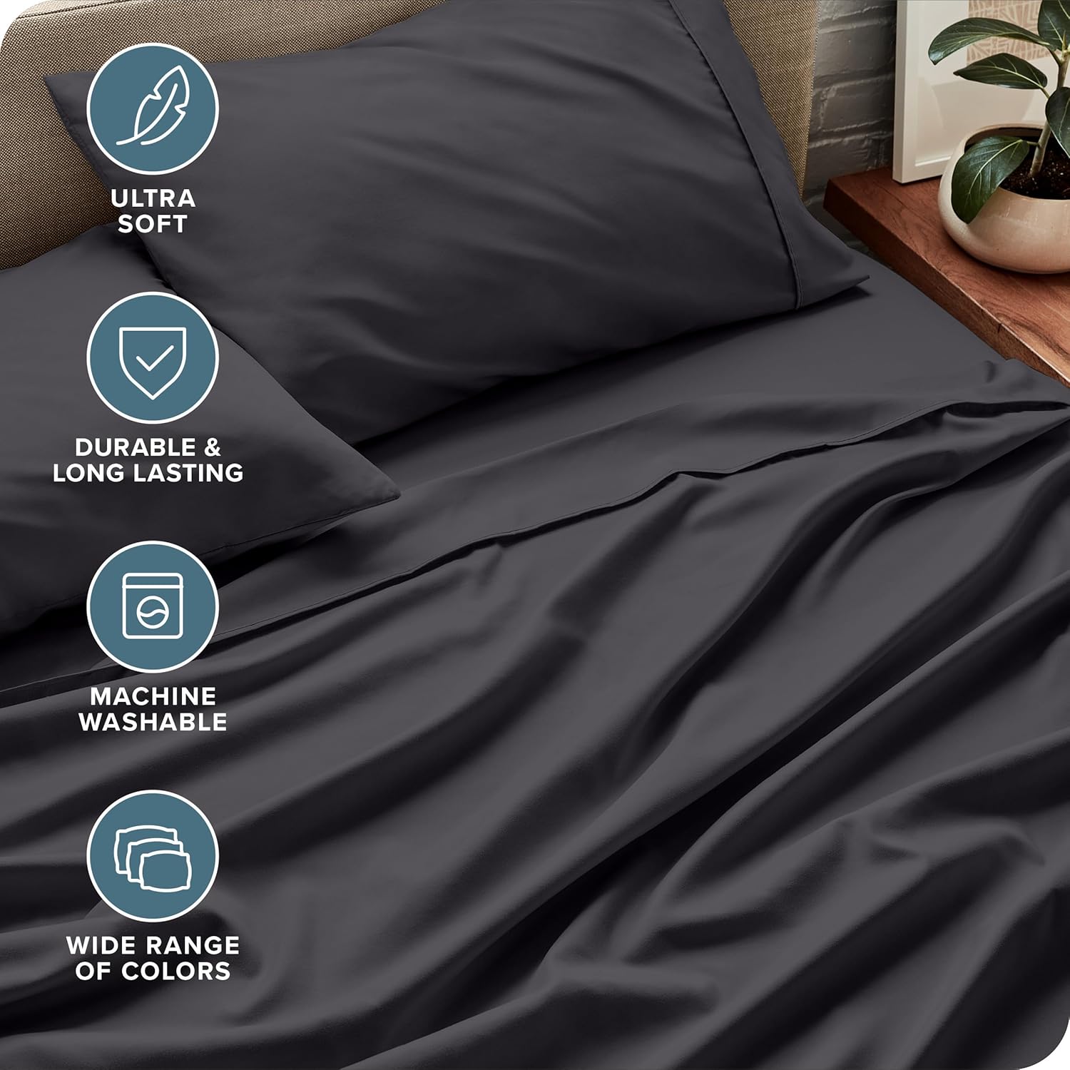 Thumbnail 3 de Bare Home King Sheet Set (1800) — Ultra-Soft Microfiber, Double Brushed, Deep Pockets, 4-Piece Set (Forged Iron Grey)