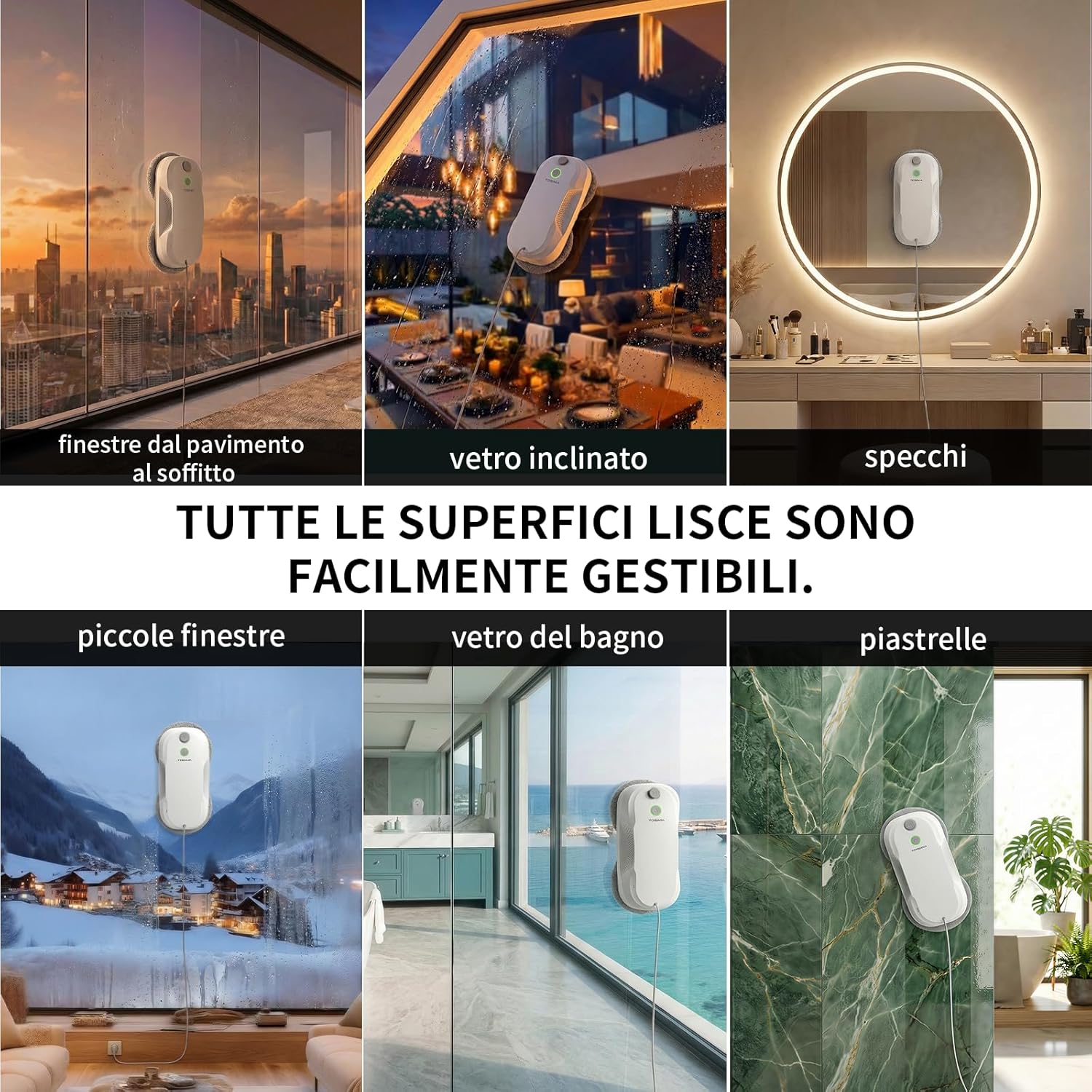 Thumbnail 3 de Tosima W5 Pro : robot laveur de vitre automatique 6400 Pa avec double pulvérisation d’eau ultrasonique