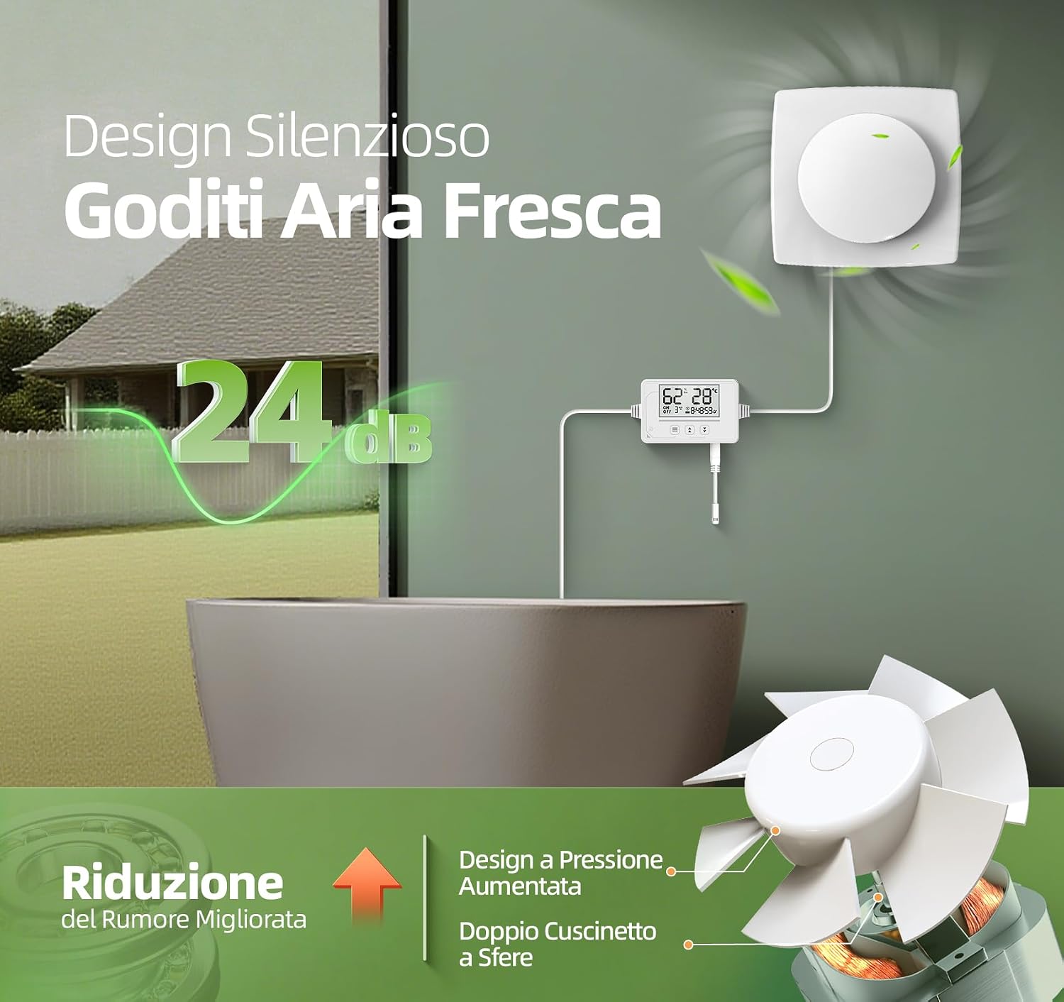 Detalle de BUMSOU Ventola di estrazione 100mm con sensore di umidità, sensore di temperatura e timer P119