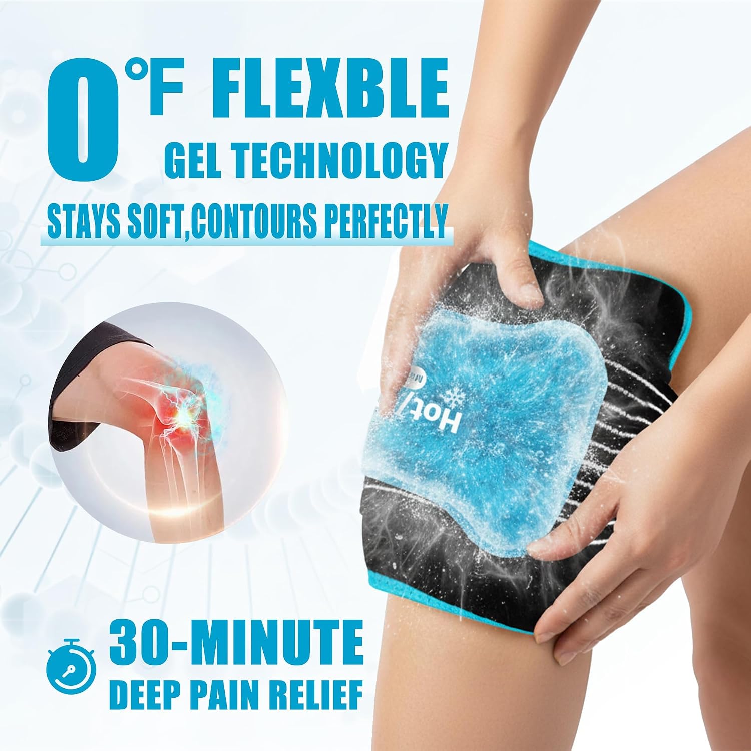 Detalle de Reusable Gel Ice Packs with Long Strap Wrap for Sports Injuries & Pain Relief (2 Piece)