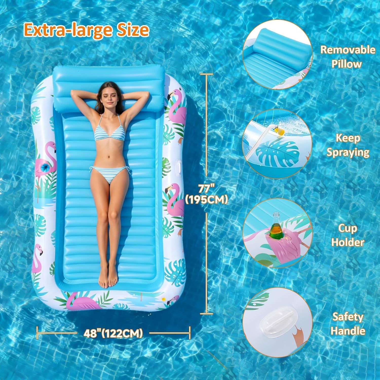Thumbnail 1 de Inflatable Tanning Pool Lounger Float with Sprinkler — Extra-Large, Pillow + Cup Holder