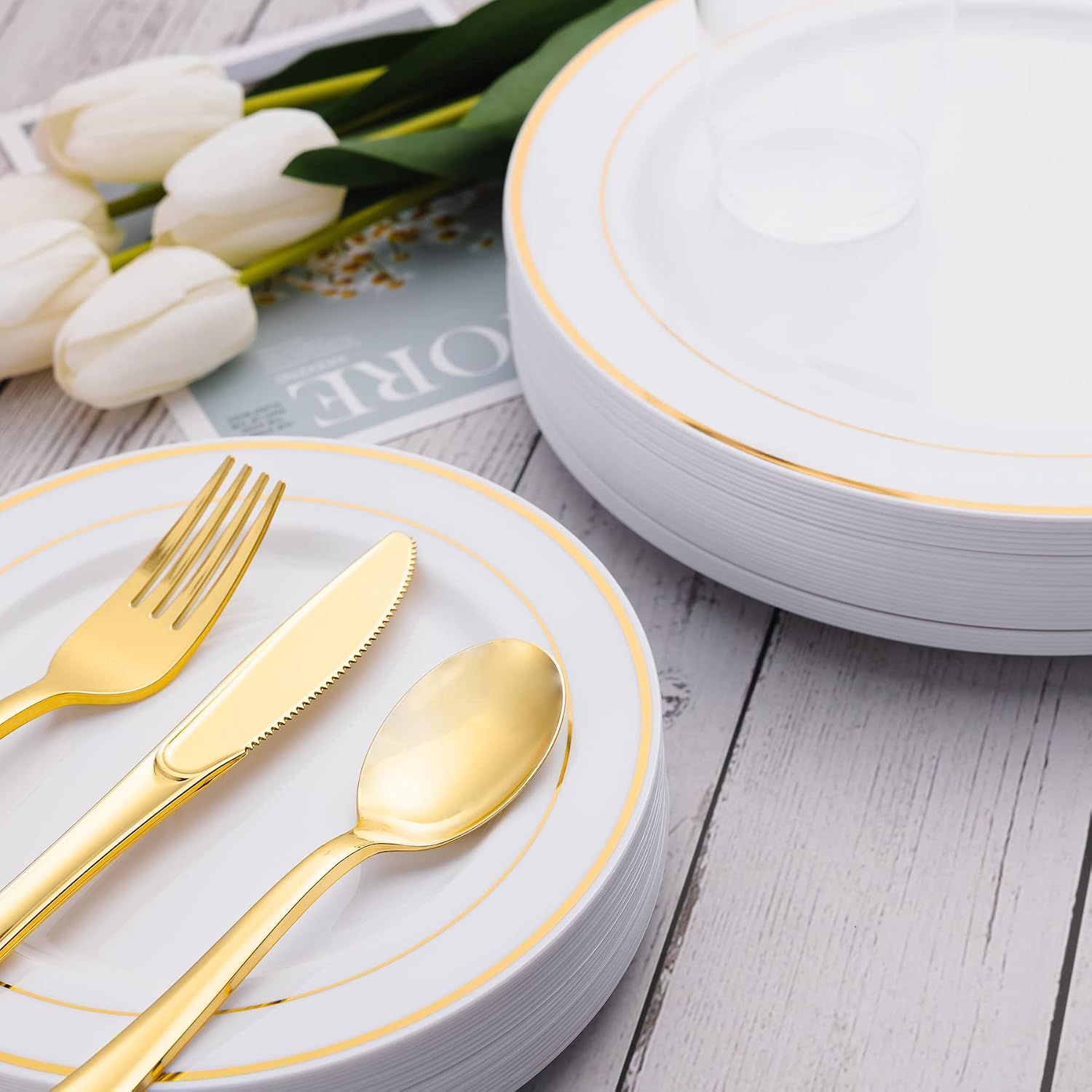 Thumbnail 5 de N9R Gold Plastic Cutlery, 60-Piece Set