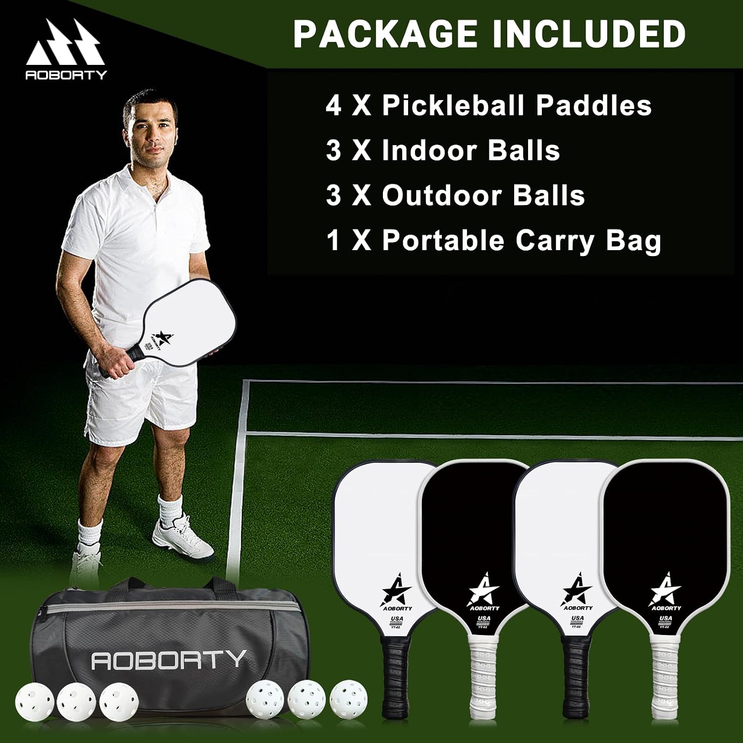 Thumbnail 4 de AOBORTY Pickleball Paddles 4-Pack with 4 Balls ๐