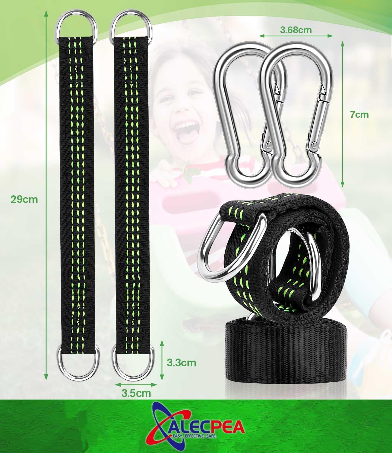 Thumbnail 2 de ALECPEA 2er-Set Schaukelbefestigung für Hängematten – Nylon-Gurte, Schwerlast-Karabiner und D-Ringe