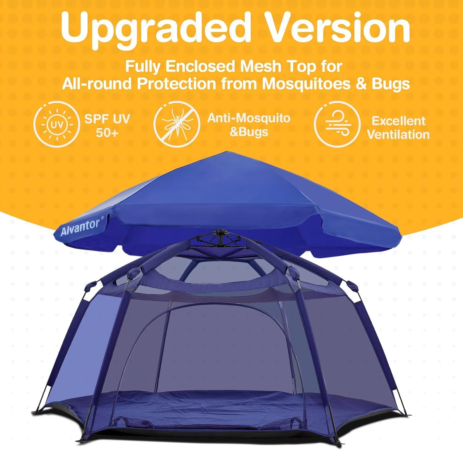 Thumbnail 3 de Alvantor Baby Playpen Pop Up Play Yard (84x84x44) Large Mesh Kids Play Pen with Canopy, Navy