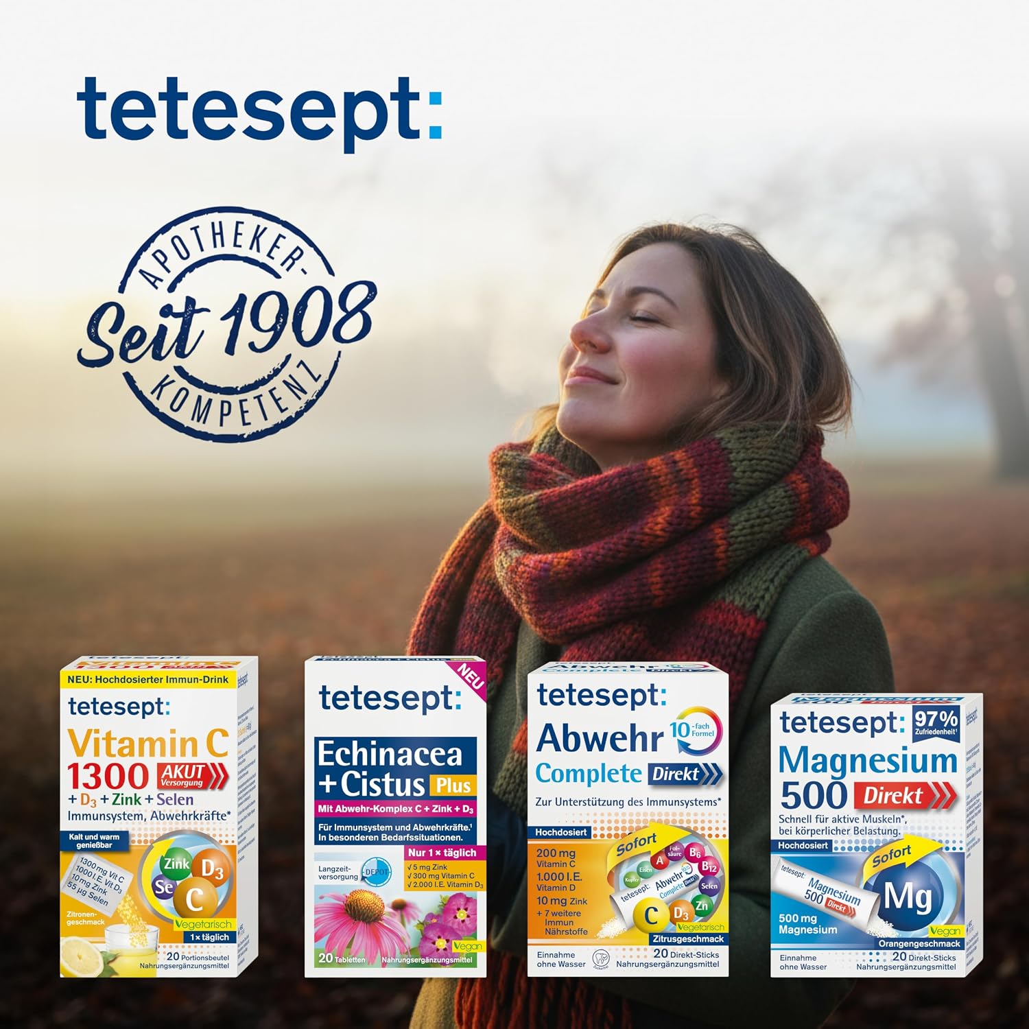 Detalle 1 de tetesept Abwehr Complete Direkt Sticks – 10fach Formel mit Vitamin C + D3 + Zink, vegetarisch & laktosefrei