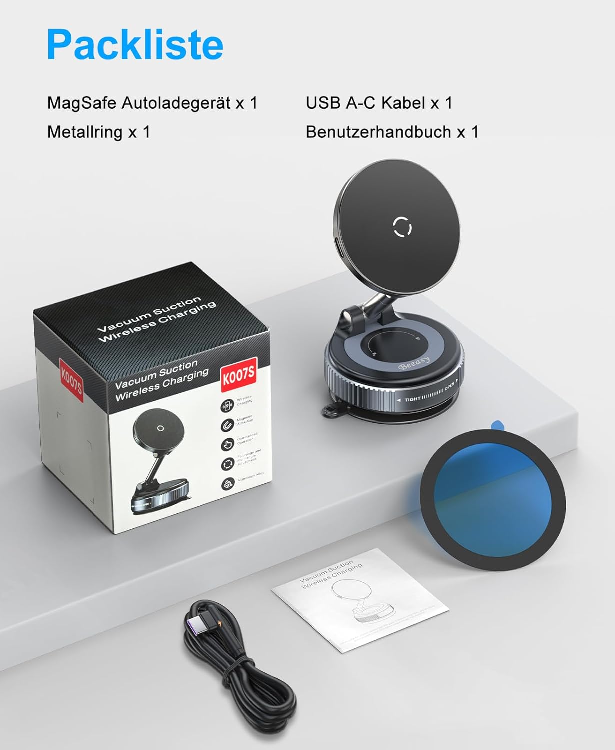 Thumbnail 6 de Beeasy MagSafe Autohalterung 15W fürs Auto mit Ladefunktion – Vakuum-Saugnapf, 360° Drehung