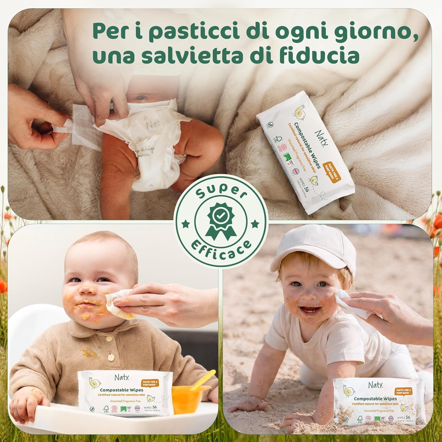 Detalle de Naty salviettine baby Naturali Senza Profumo – 672 pezzi (12 confezioni)