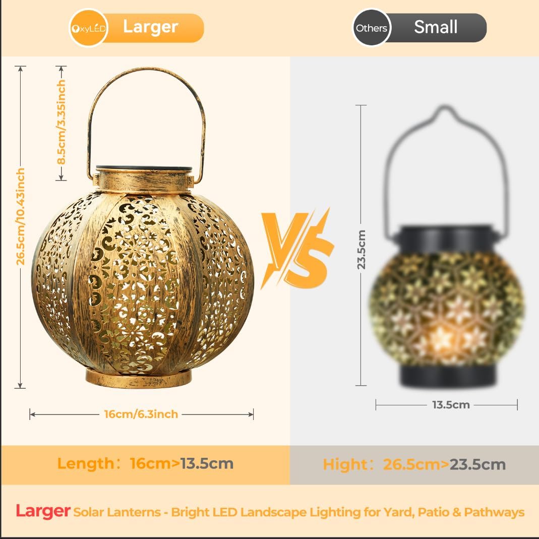 Thumbnail 1 de OxyLED Solar Lanterns for Outside (2 Pack): Warm White, IP44 Waterproof Garden Lighting
