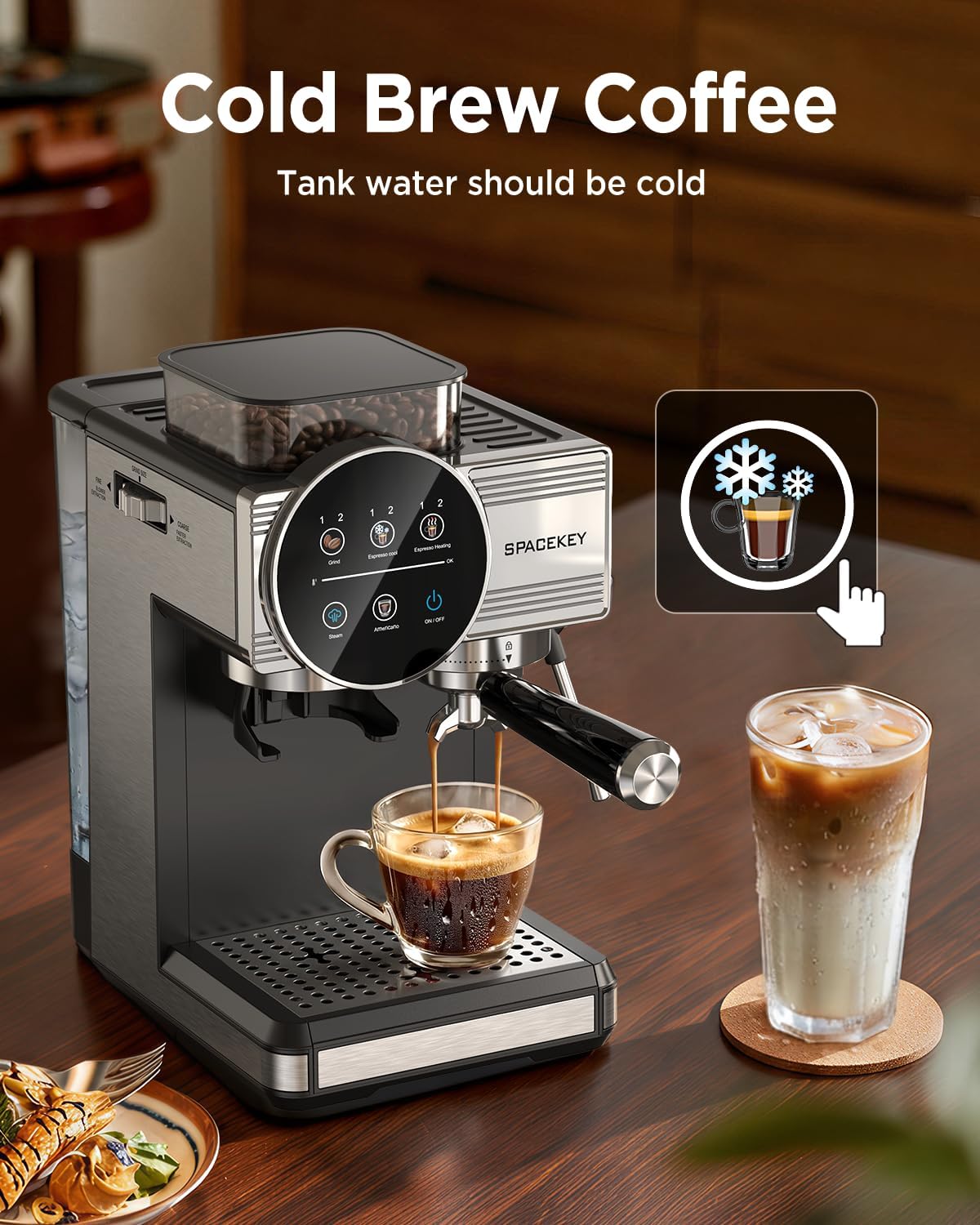 Detalle 2 de Spacekey Espresso Machine with Grinder, 30 Grind Settings