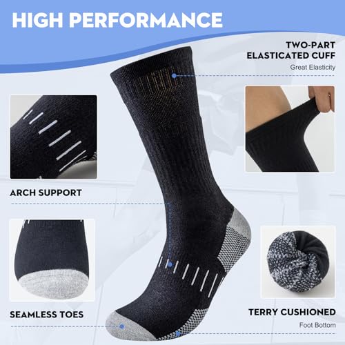 Detalle de Stoeury Men's Cotton Crew Socks, 6 Pairs, Cushioned Soles and Arch Support