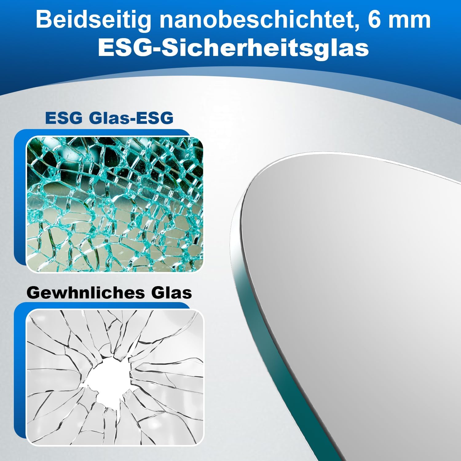Detalle 2 de Ansobea parete per vasca da bagno pieghevole 100x140 cm (2 pezzi) in vetro di sicurezza ESG 6 mm, argento trasparente
