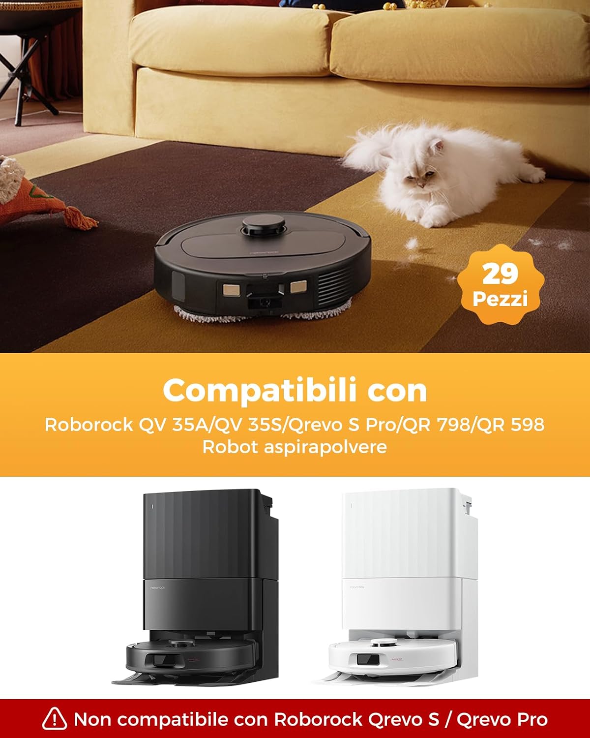 Detalle de 29 pezzi QV35A: kit accessori per Roborock QV 35A/QV 35S/Qrevo S Pro/QR 598/QR 798