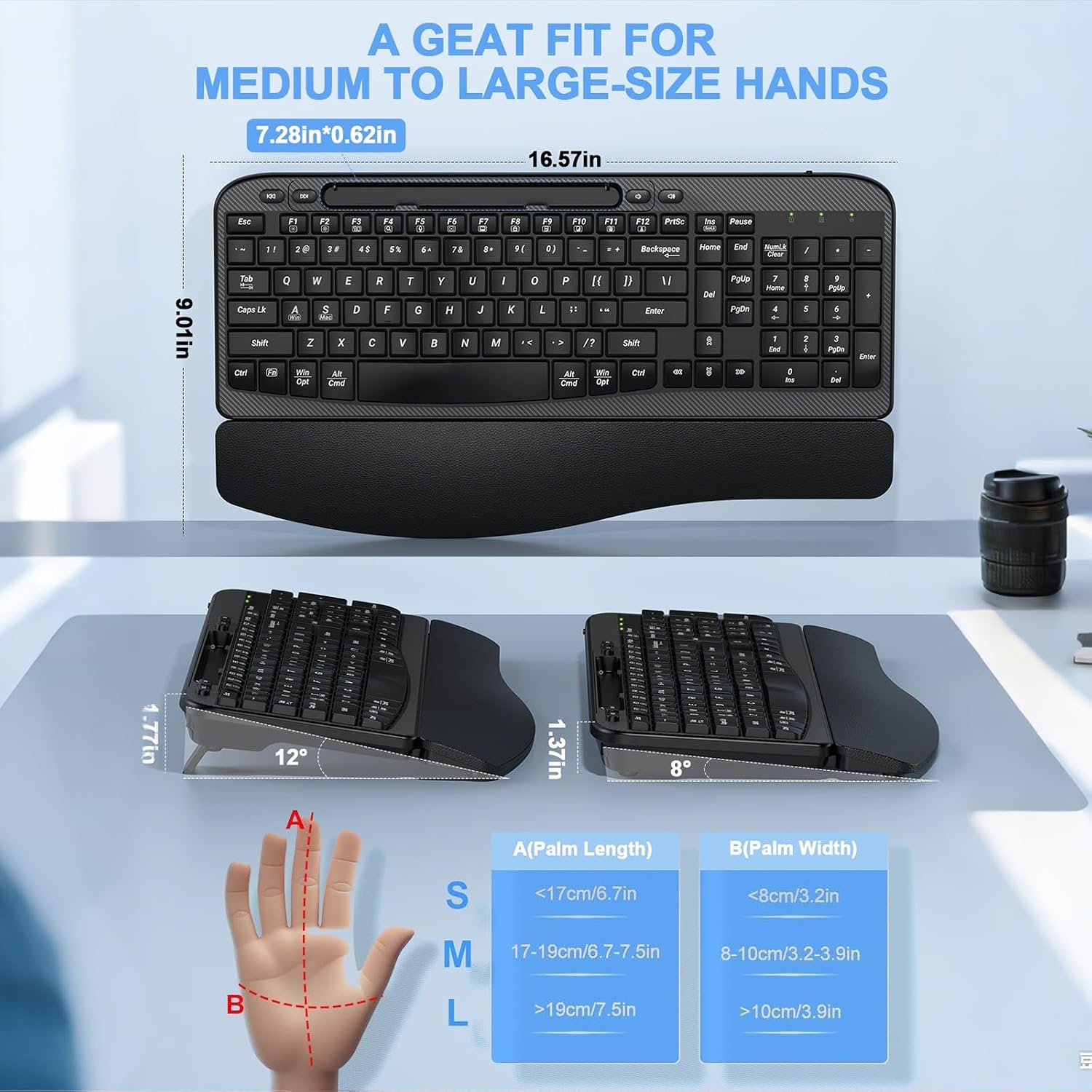Thumbnail 2 de Ergonomic Wireless Keyboard 2.4GHz Wave Keys