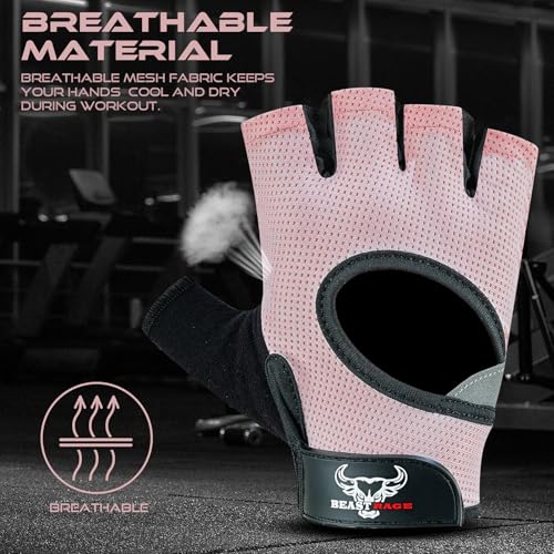Thumbnail 6 de BEAST RAGE Guantes de Fitness para levantamiento de pesas – transpirables, acolchados de silicona y antideslizantes (S, Rosa)