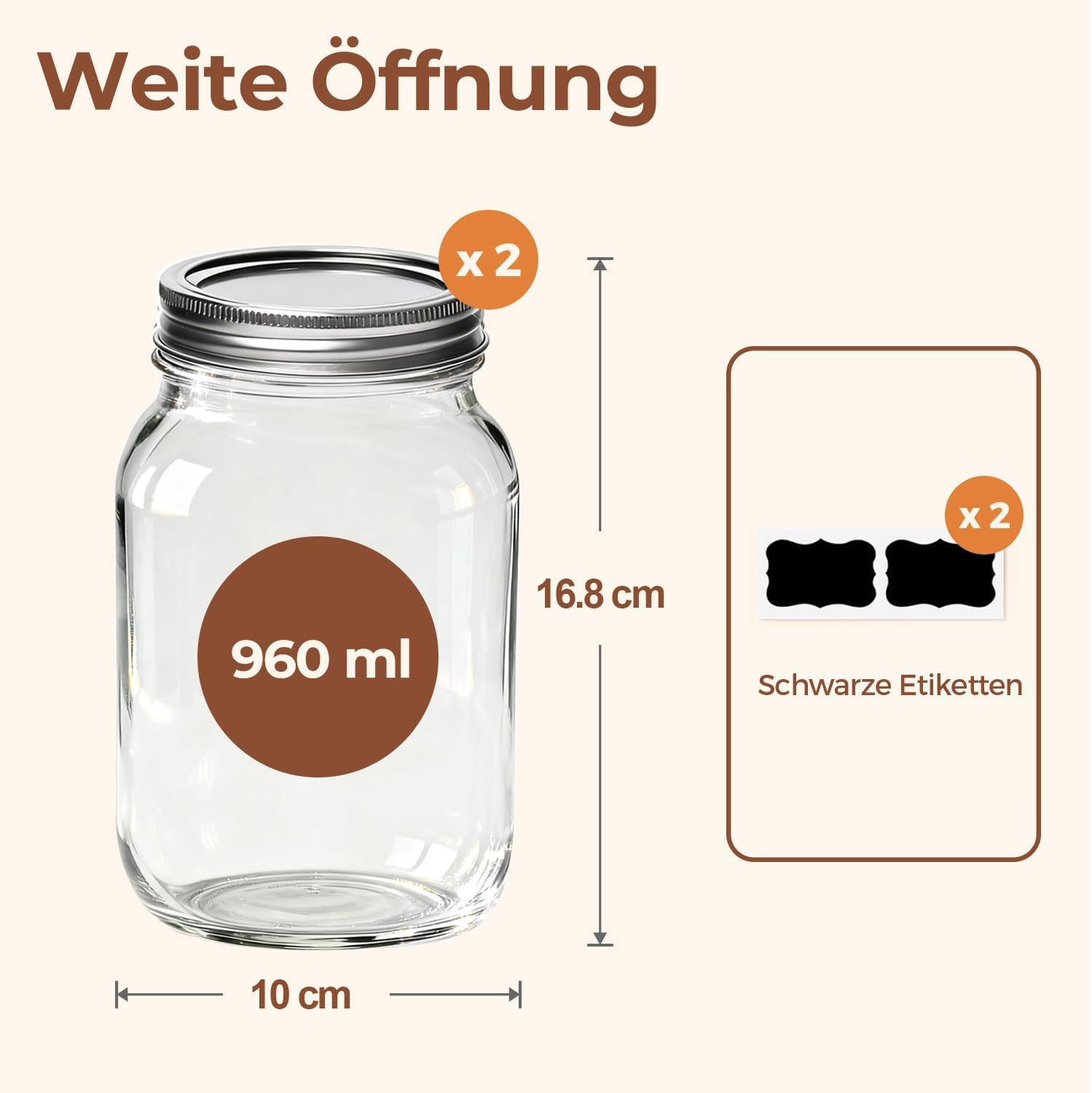 Thumbnail 1 de ComSaf Einmachgläser 960 ml mit Deckel – 2er-Set aus BPA-freiem Borosilikatglas