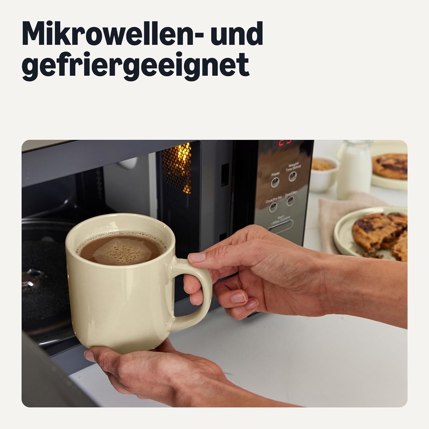 Detalle 2 de Amazon Basics glasierte Steingut-Kaffeebecher, 6-teiliges Set, 473 ml – Elfenbein