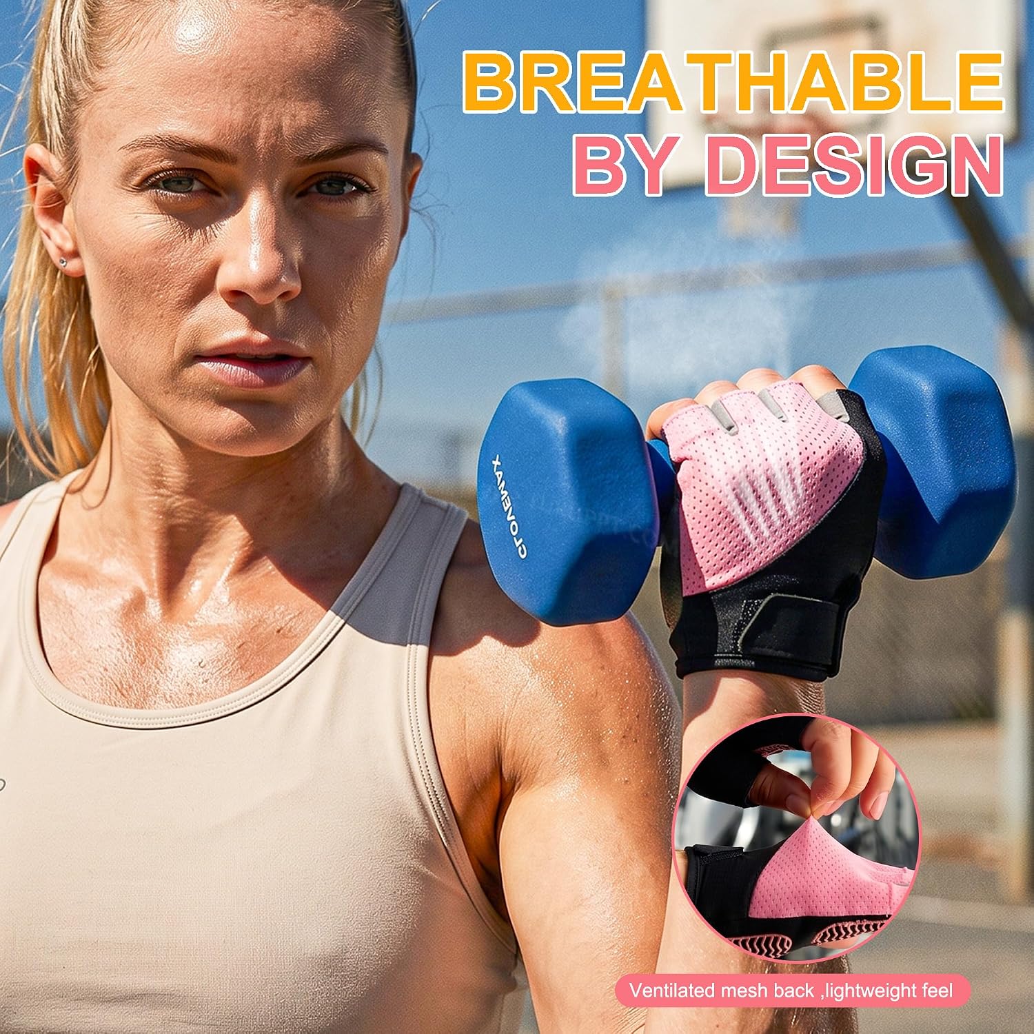 Detalle 2 de sunnex US-JSST 01PINK S Women's Fingerless Workout Gloves, Silicone Grip, Small