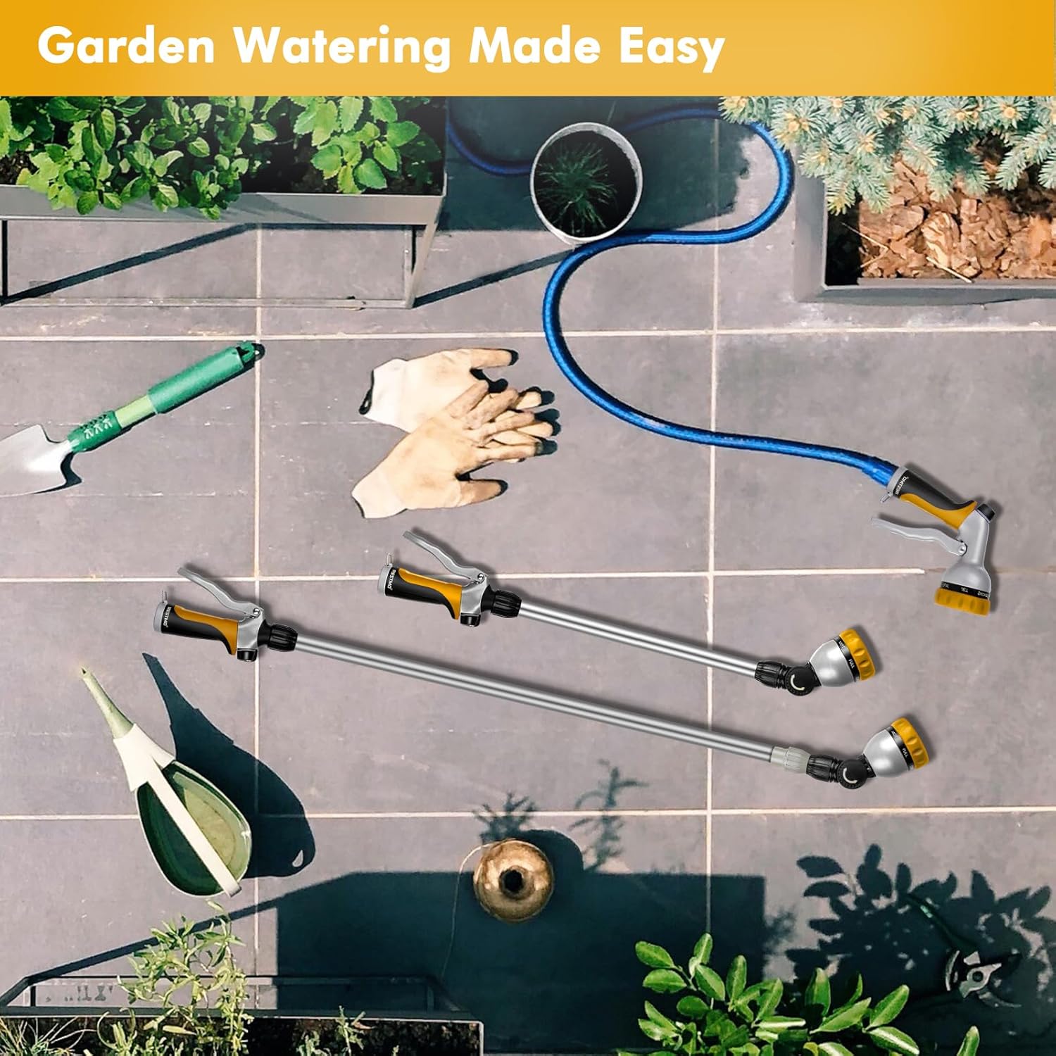 Thumbnail 5 de RESTMO 95–155cm metal telescopic watering wand with 180° adjustable head and 7 spray patterns