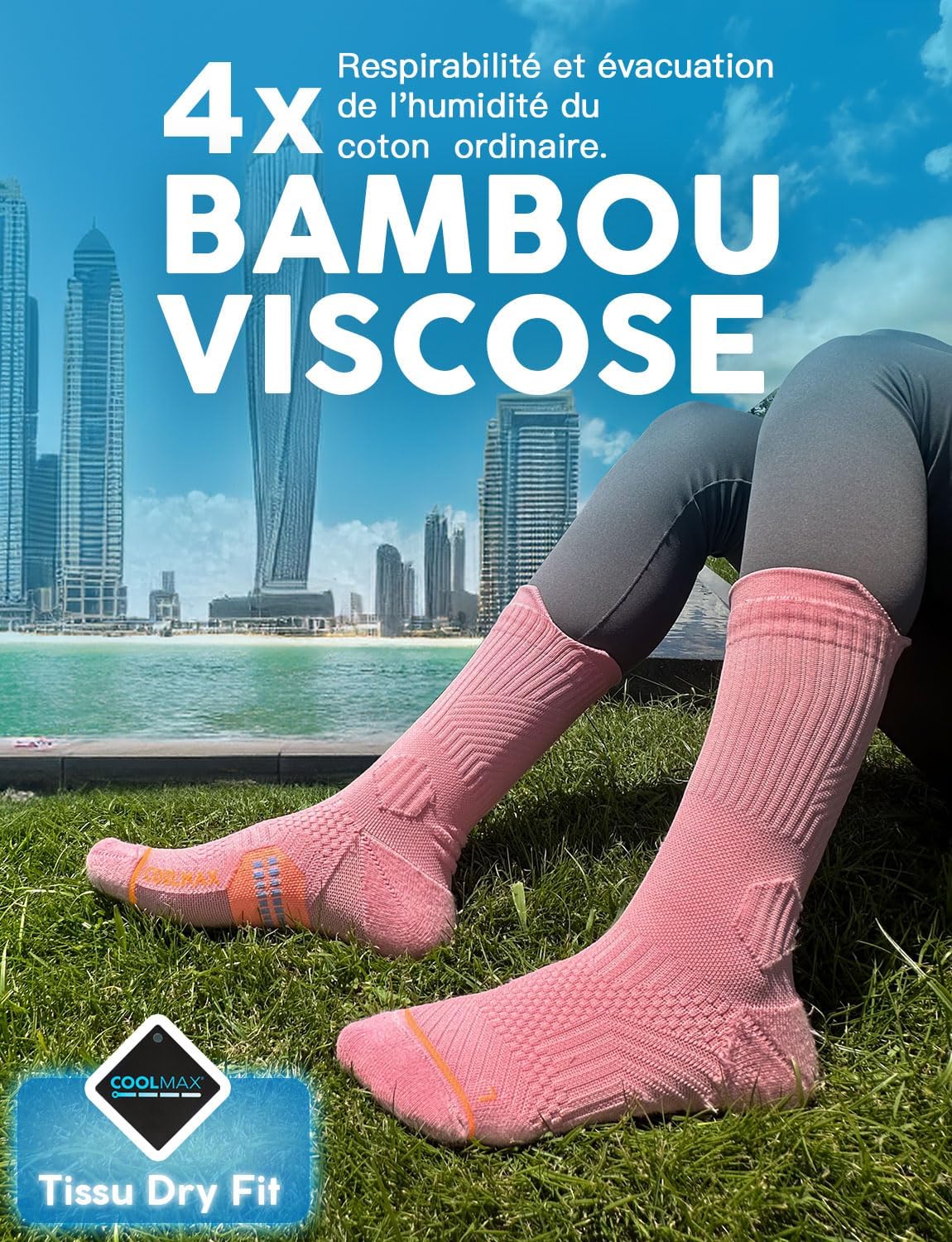 Thumbnail 2 de Juclise Chaussettes bambou Coolmax de course à pied pour femme – compression, évacuation humidité et anti-ampoules