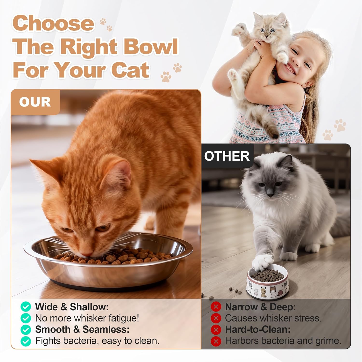 Detalle de TranRantic 2 Pcs Stainless Steel Cat Bowls – Non-Slip, Whisker-Friendly 18 cm Wide