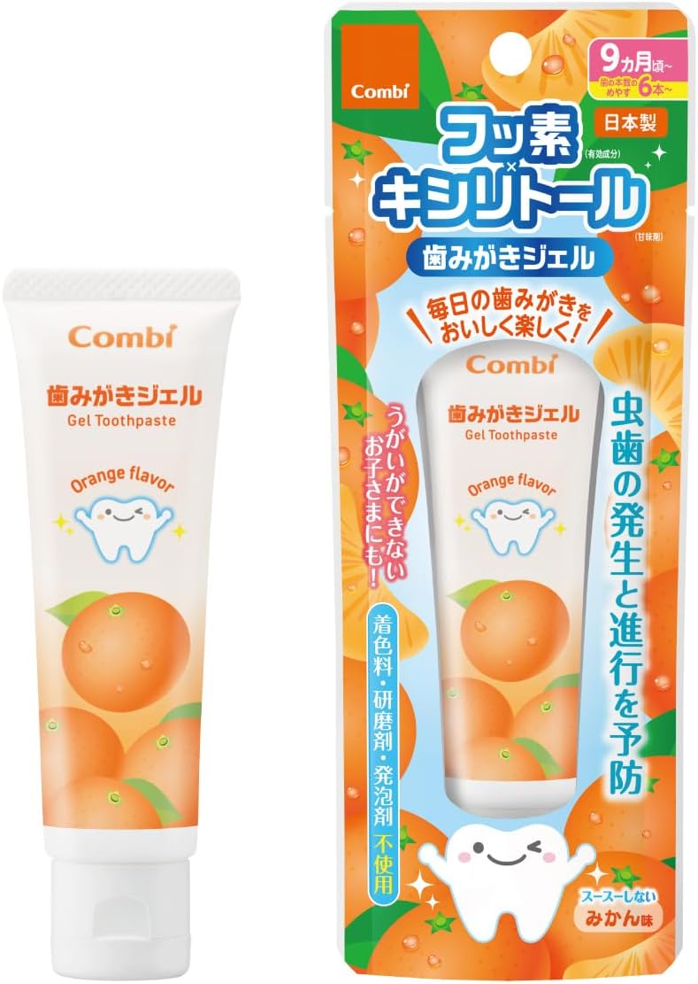 Detalle de コンビ 子供用歯みがきジェル みかん味 フッ素・キシリトール配合 9ヵ月頃から