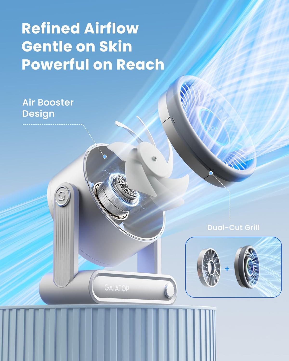 Thumbnail 3 de Gaiatop Rechargeable Desk Fan with Power Bank: 6000mAh, 18H Runtime, 5-Speed Quiet Cooling