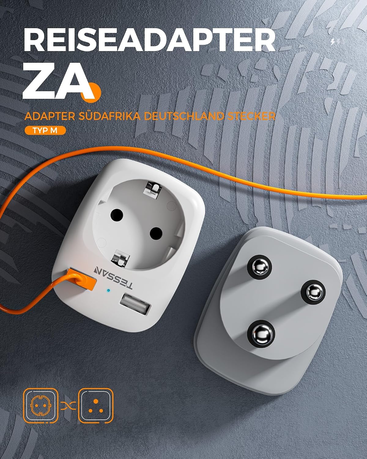 Detalle 2 de TESSAN Reiseadapter Südafrika 3-in-1