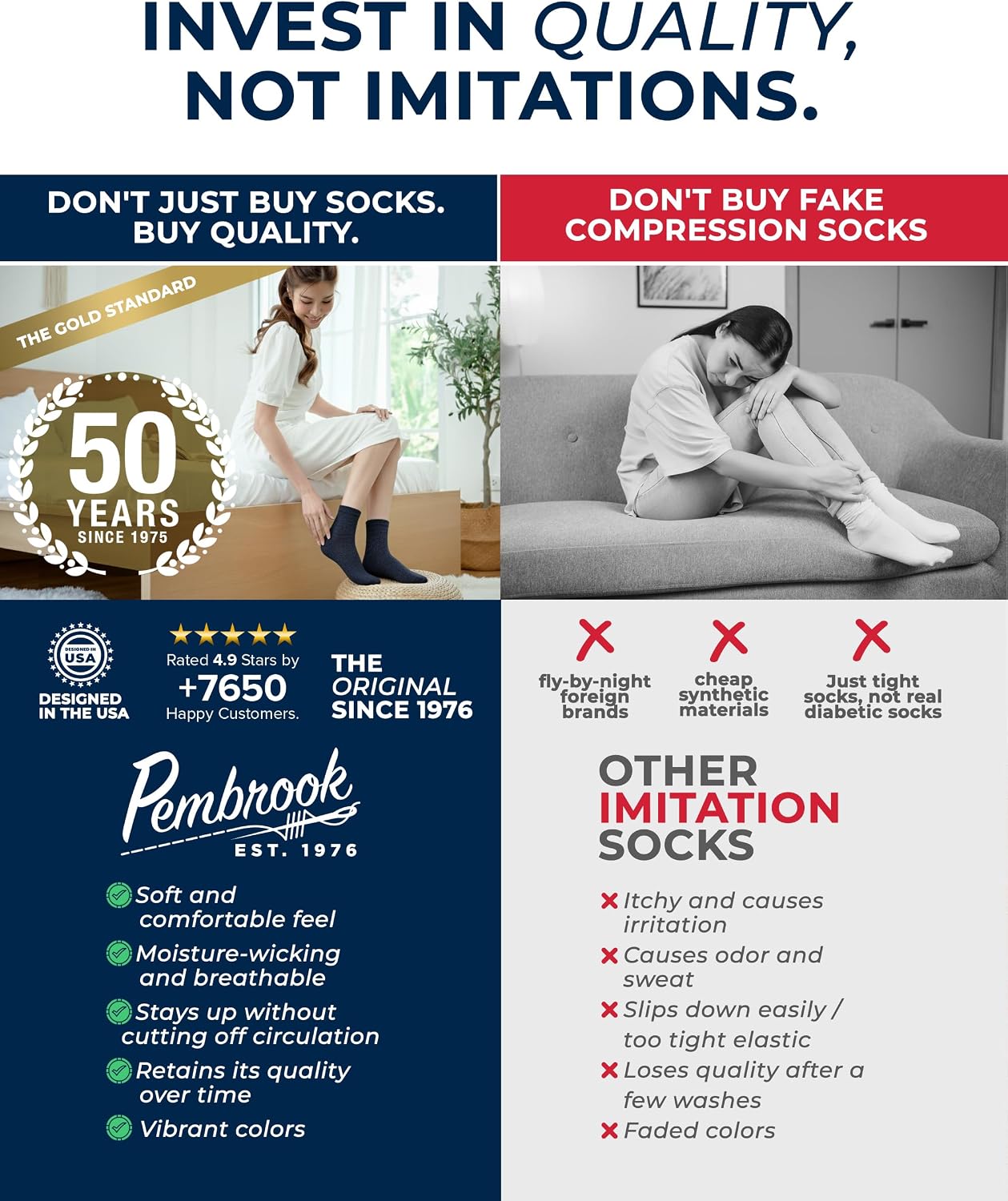 Detalle de Pembrook Ankle Diabetic Socks, 6 Pairs, Wide Non-Binding Fit