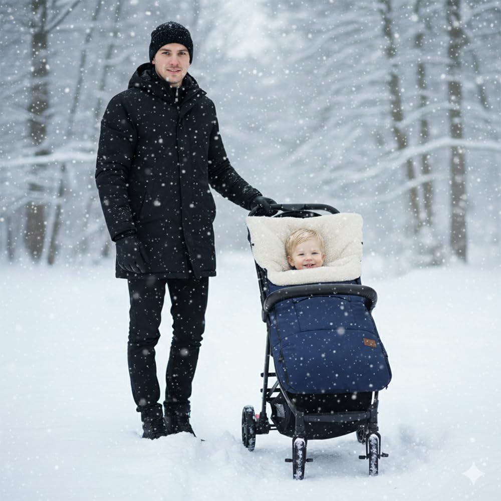 Thumbnail 2 de EAQ Cosytoes footmuff with fleece lining – warm, washable universal pushchair cover (navy blue)