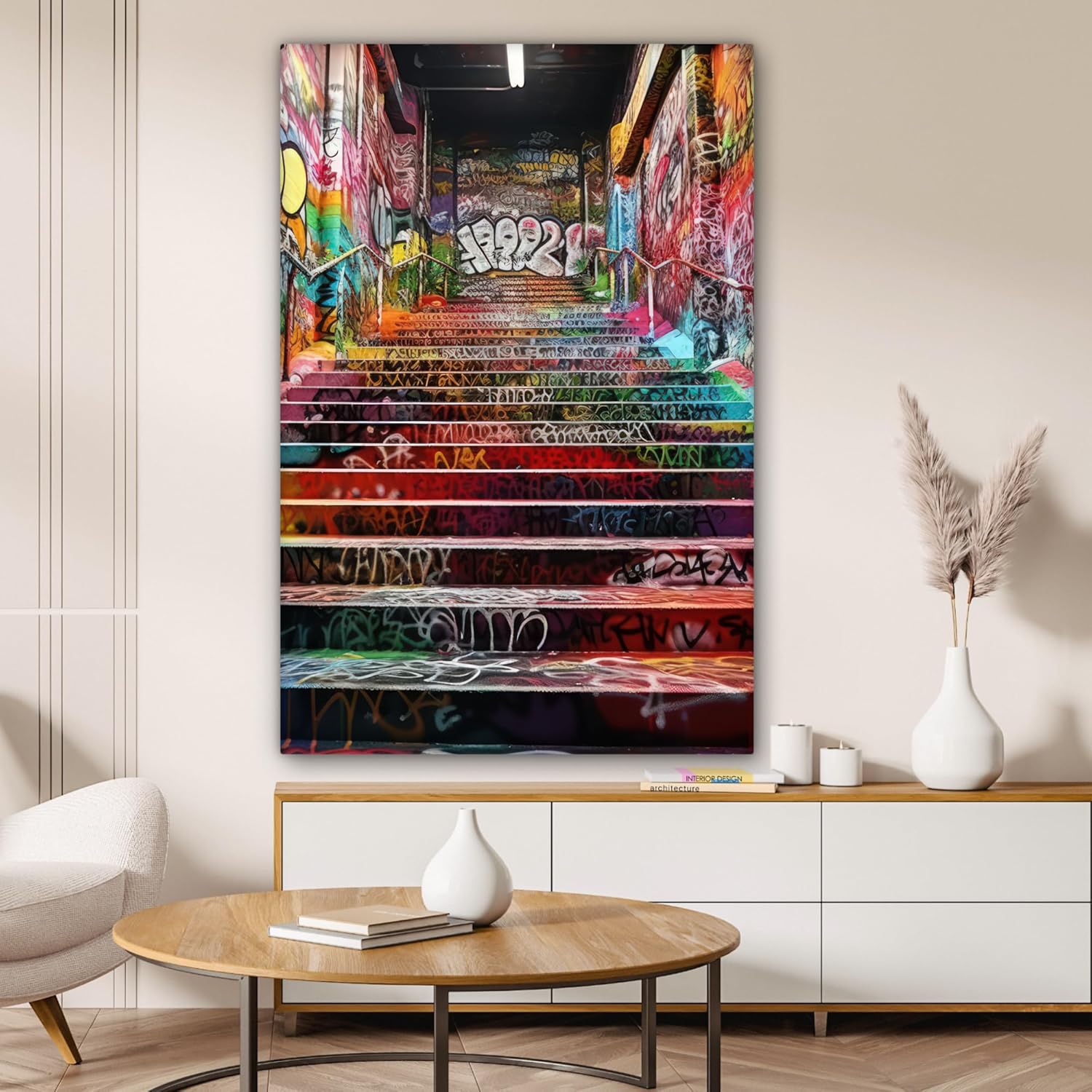 Thumbnail 5 de Impressions sur toile MuchoWow© 80x120 cm – déco murale Graffiti en couleurs, sans perçage