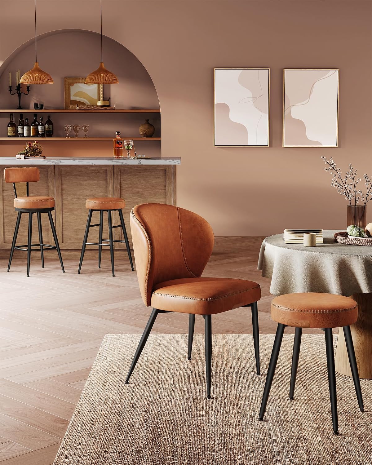 Thumbnail 6 de VASAGLE EKHO Collezione: Sgabelli Cucina da Bar, Set da 2, altezza 63 cm, PU con cucitura marrone caramello (LBC080K01V1)