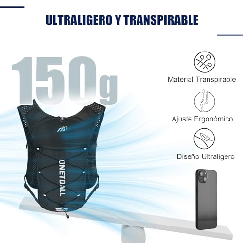 Thumbnail 3 de ONETOALL Chaleco Running con mochila de hidratación 2L para trail, 150 g y reflectantes
