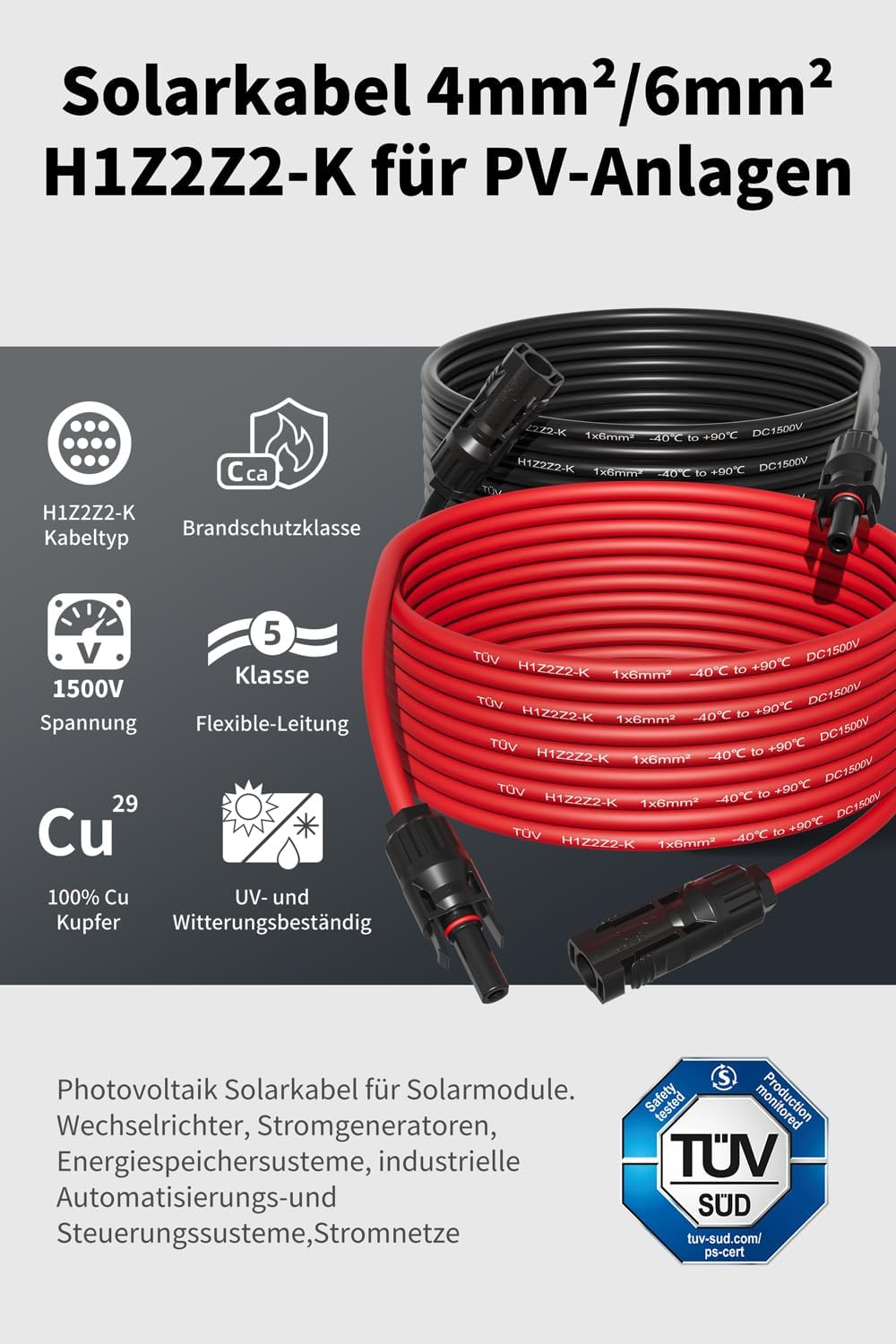 Thumbnail 1 de Solarkabel 4mm²/6mm² – Verlängerungskabel-Set für PV-Anlagen, IP67, 2 m