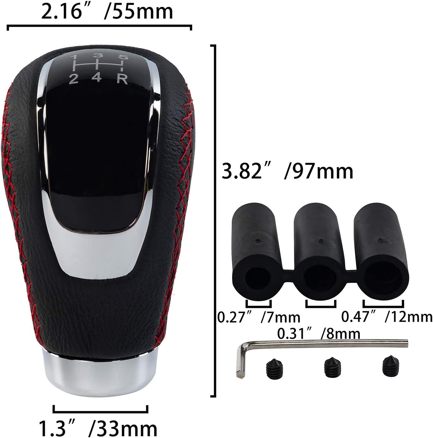 Thumbnail 2 de Possbay Universal Gear Shift Knob for 5‑Speed Manual Cars with 3 Adapters (7mm, 8mm, 12mm) in Aluminum Alloy and Leather