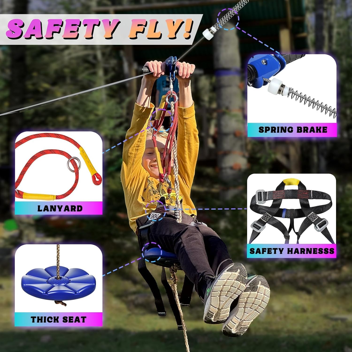 Thumbnail 5 de CTSC 47m Zip Line Kit for Garden – Safe, Durable Backyard Adventure