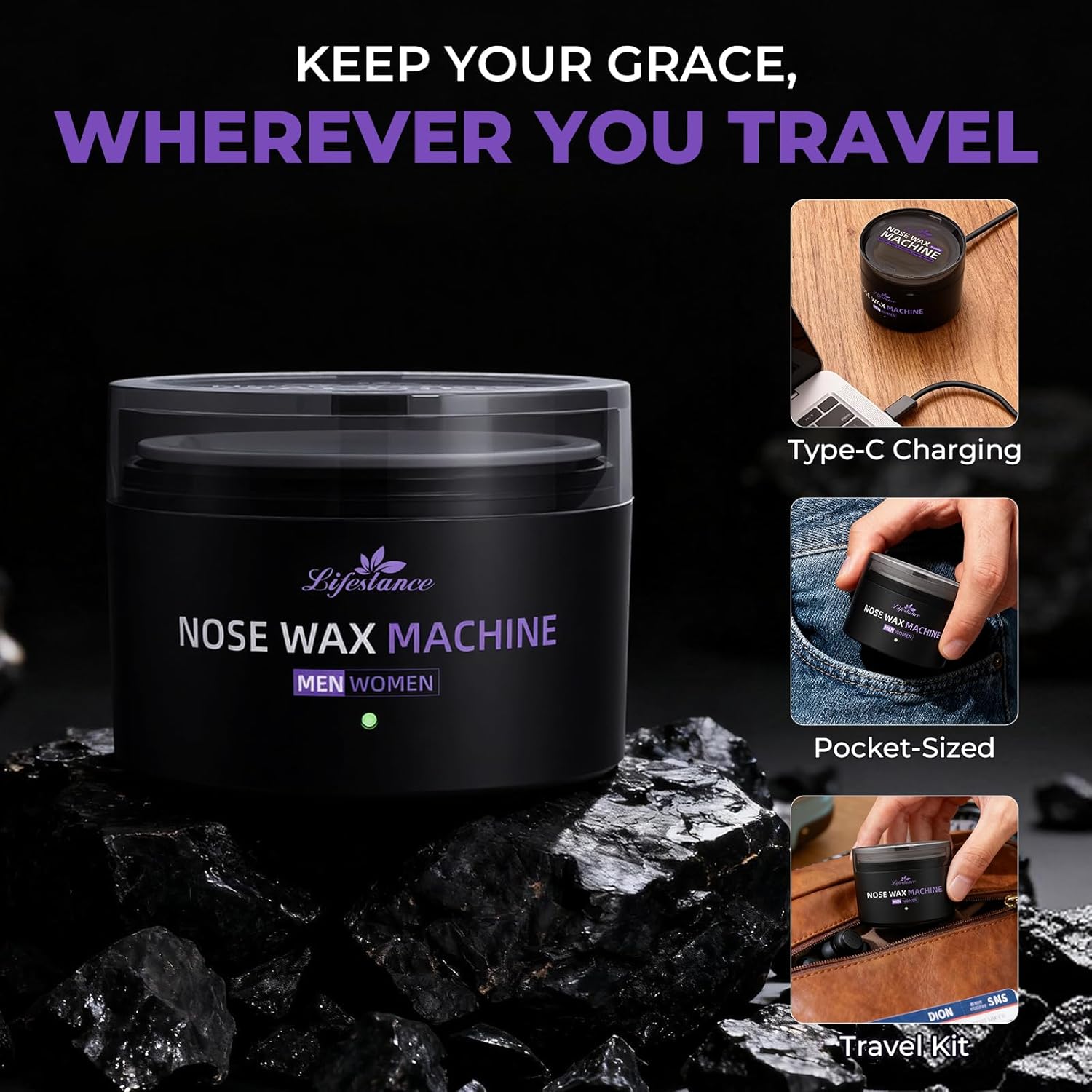Thumbnail 4 de Lifestance Kit Cire Nez Homme : chauffe-cire USB portable jusqu’à 70°C + épilateur nez à cire