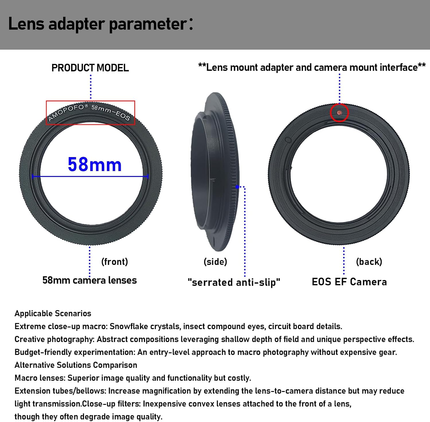 Thumbnail 1 de AMOPOFO 58mm EOS Reverse Mount Ring